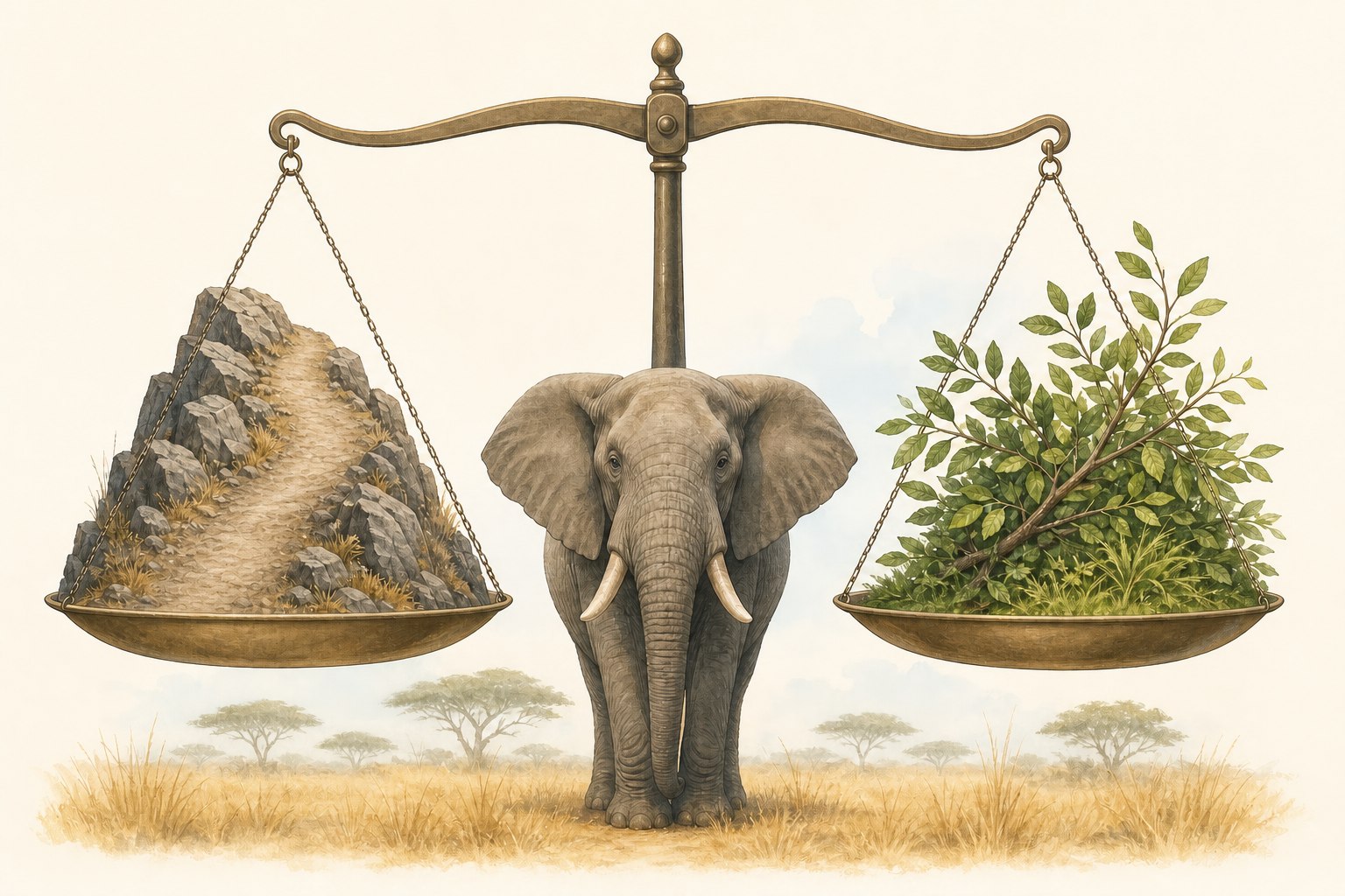坂道を歩く負担と植物から得られるエネルギーを天びんで表したイラスト
