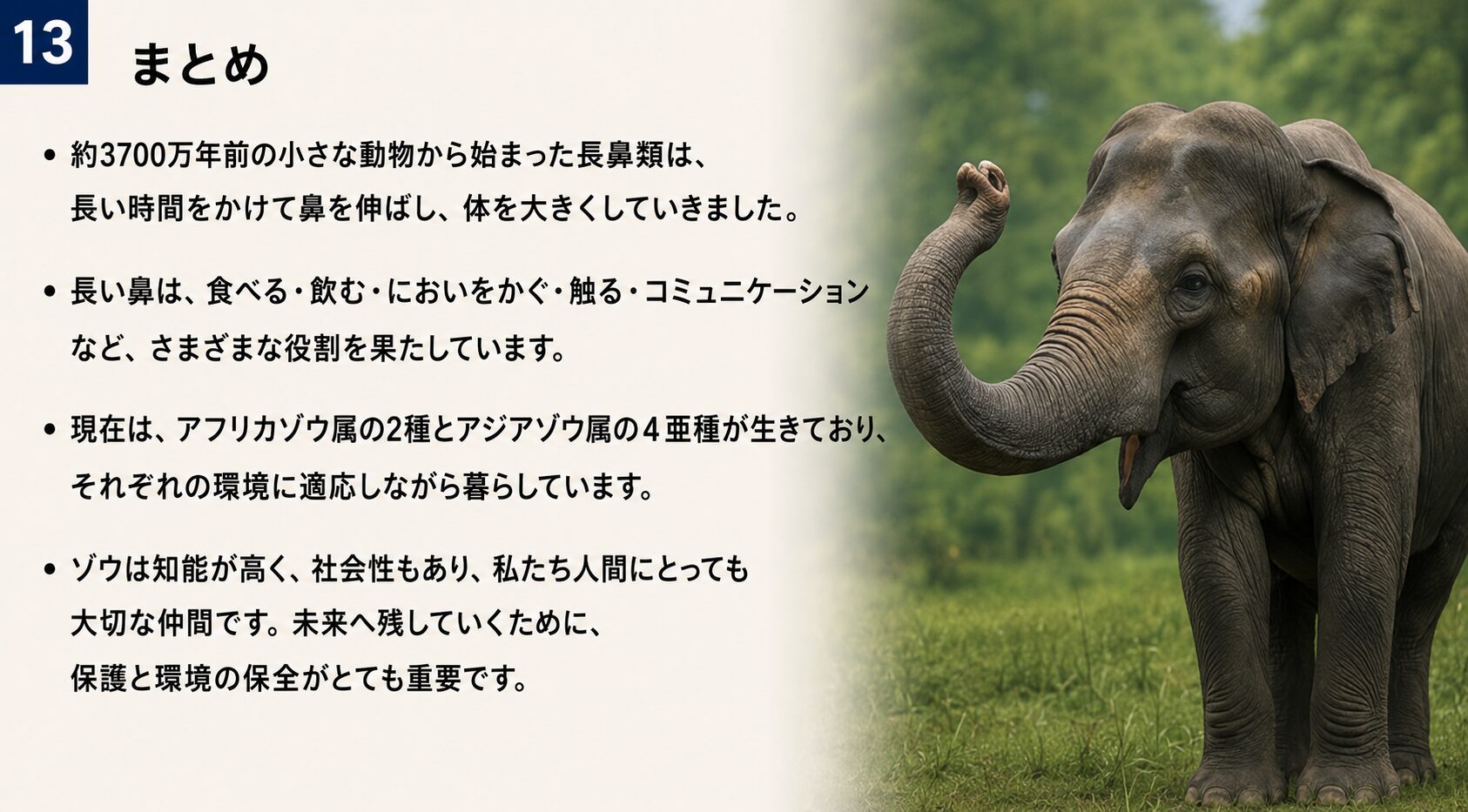 草原に立つゾウと記事のまとめ